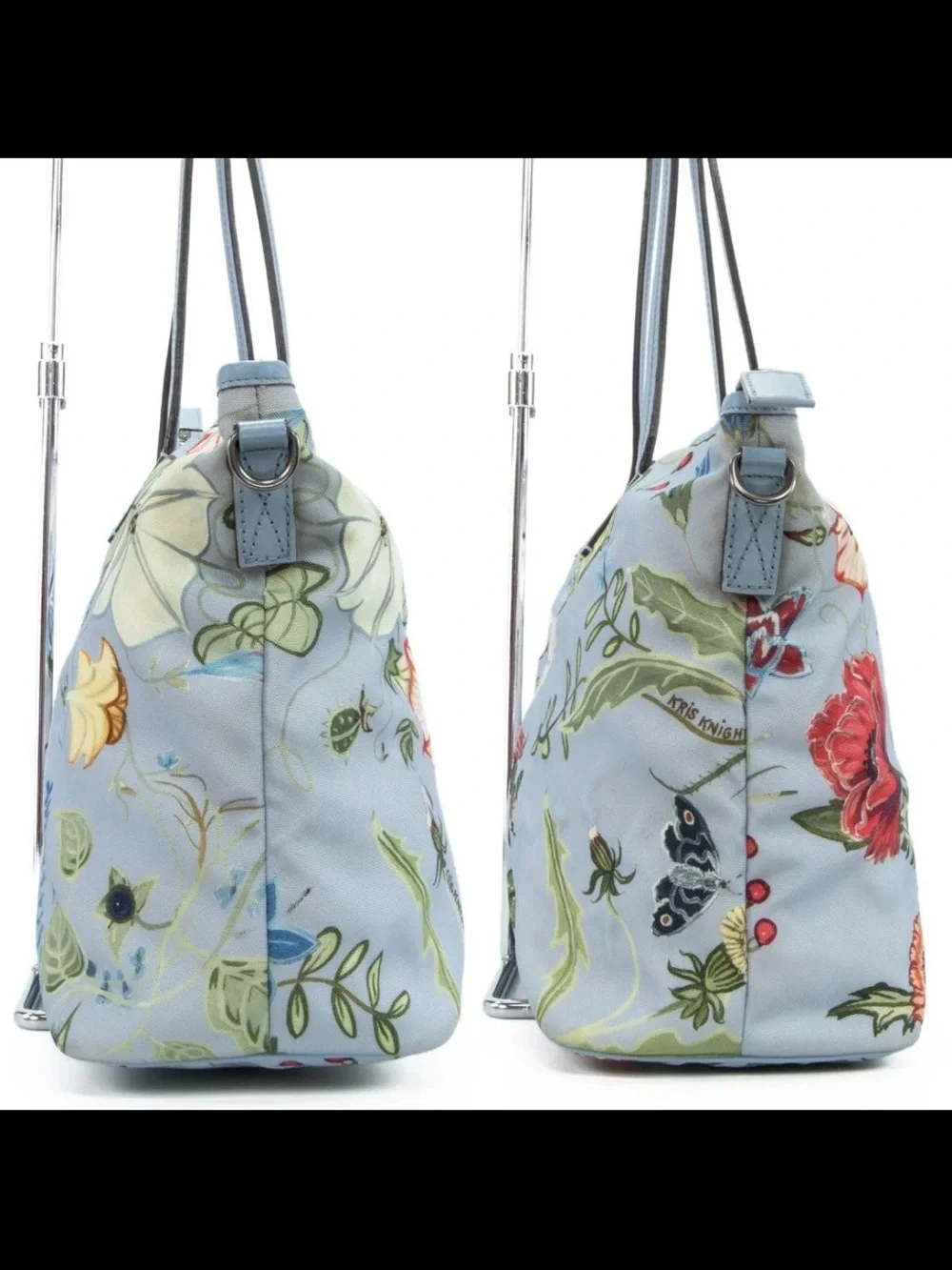 Gucci Light Blue Floral Embroidered Tote